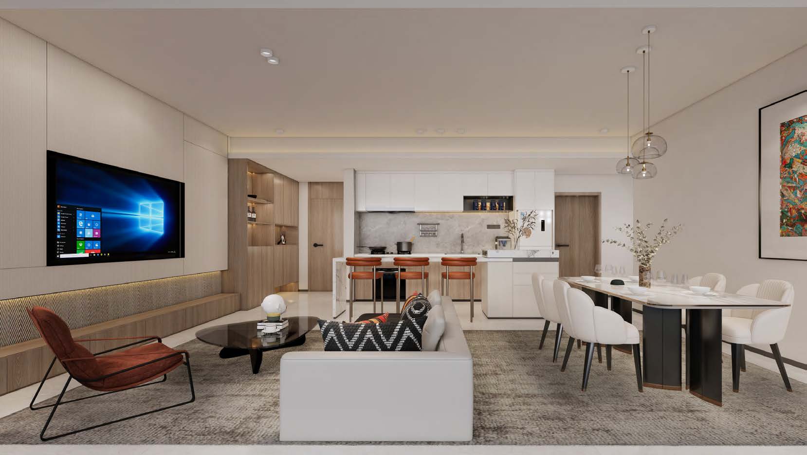 3BR apartment dining area with wooden table and chairs in Gasabo Kigali Rwanda