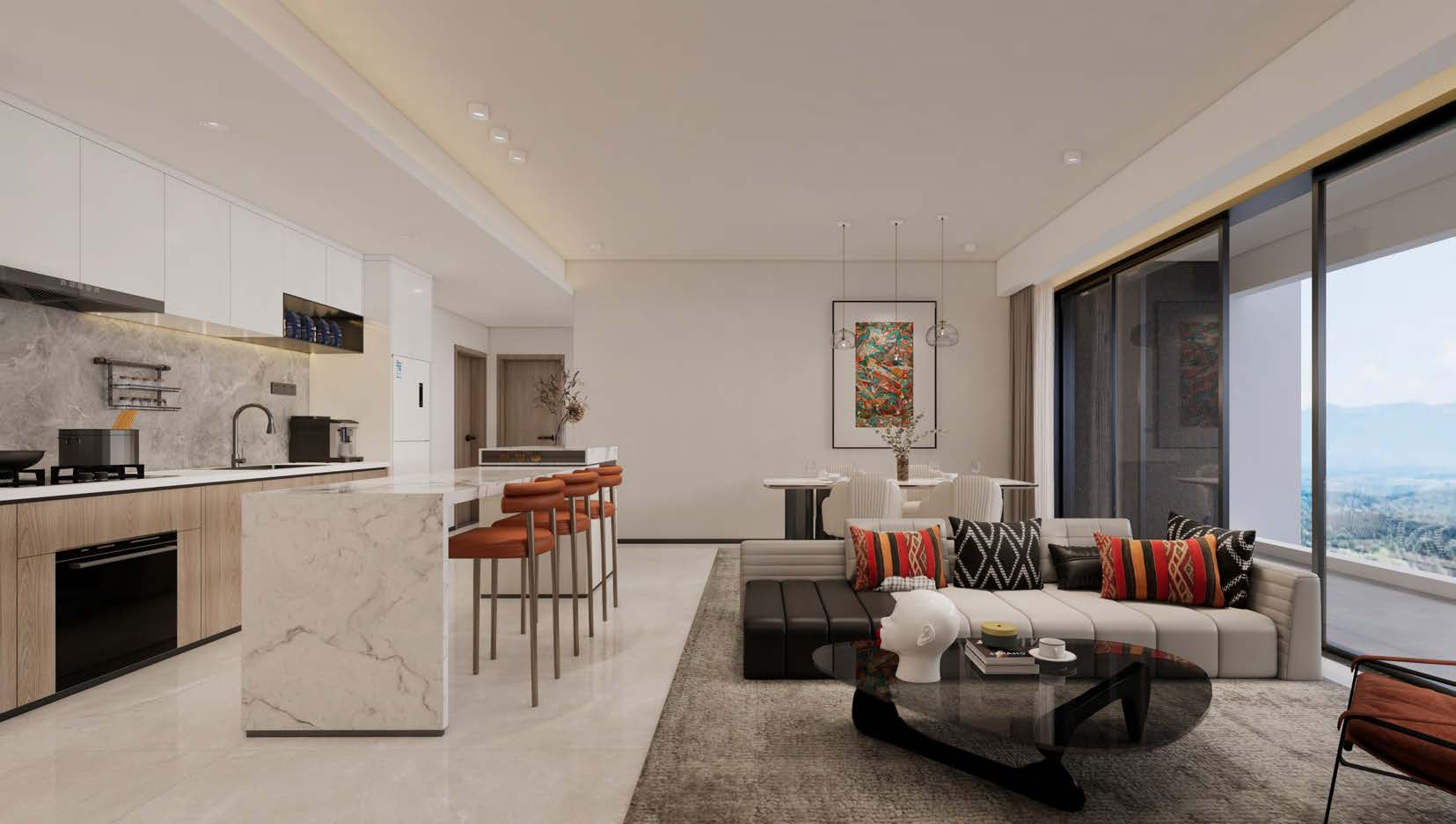 3BR apartment dining area with wooden table and chairs in Gasabo Kigali Rwanda