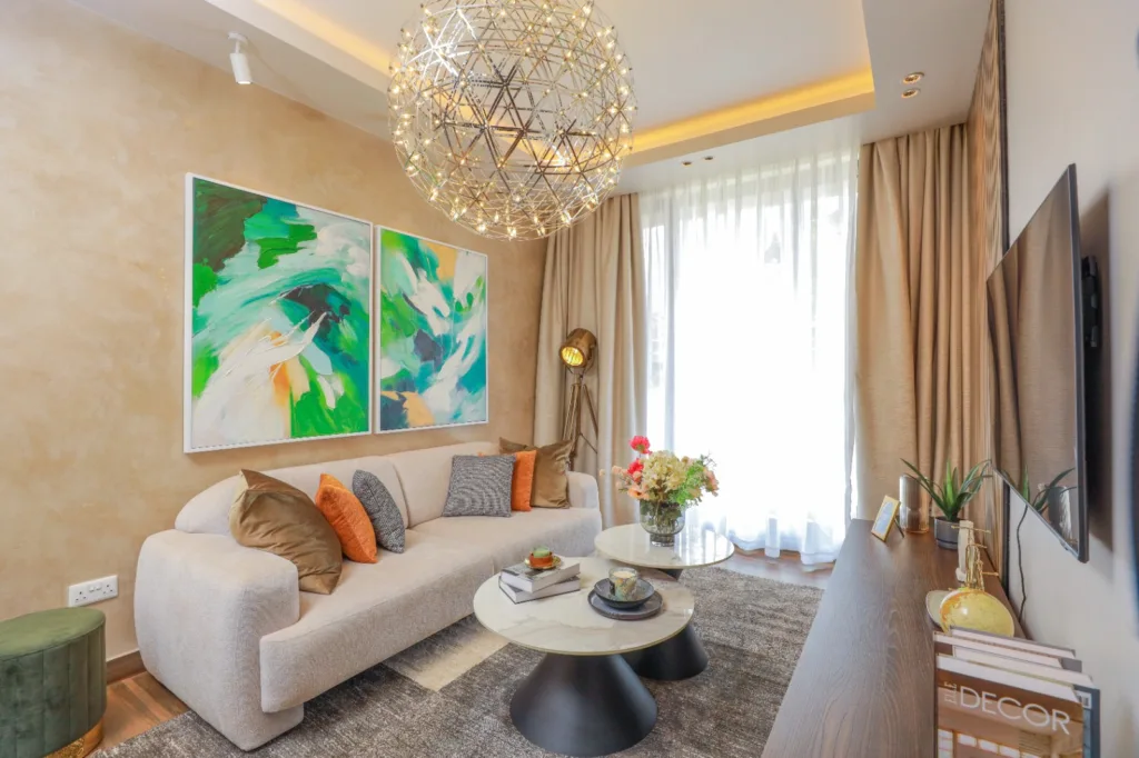 Living room interior of one-bedroom town-house in Kampala Uganda